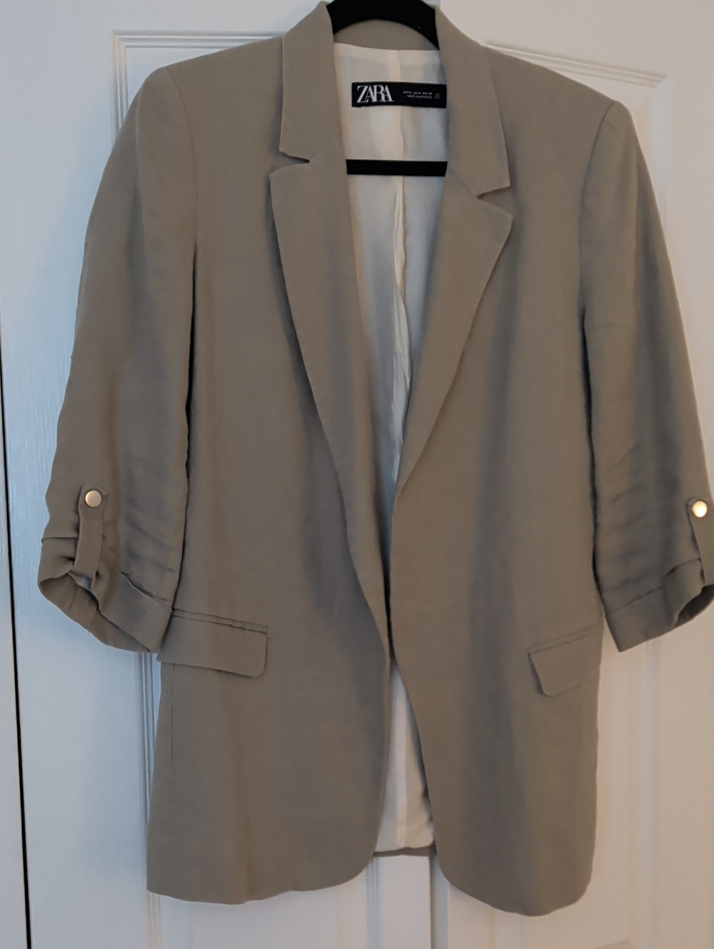 ZARA Linen Beige Open-Front Women's Blazer